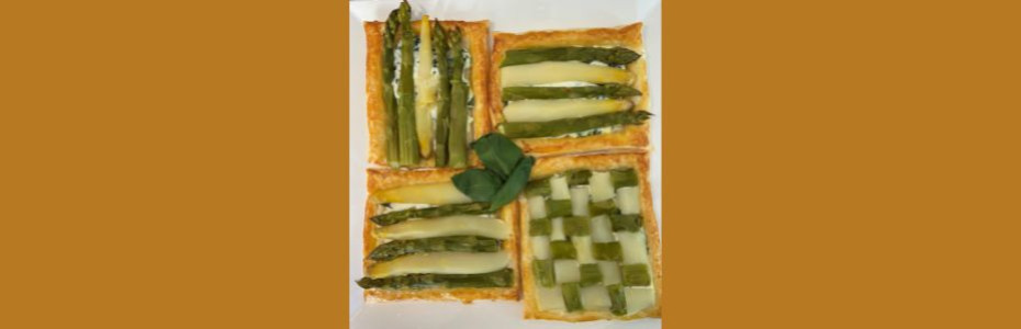 Tarte feuilletée - asperges, chèvre et basilic